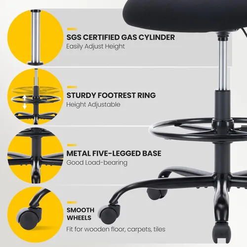 Miniatura 7 de Sweetcrispy Silla Alta de Escritorio de Dibujo - Taburete Alto Ergonómico para Computadora con Altura Ajustable y Cómodo Soporte Lumbar, Mostrador