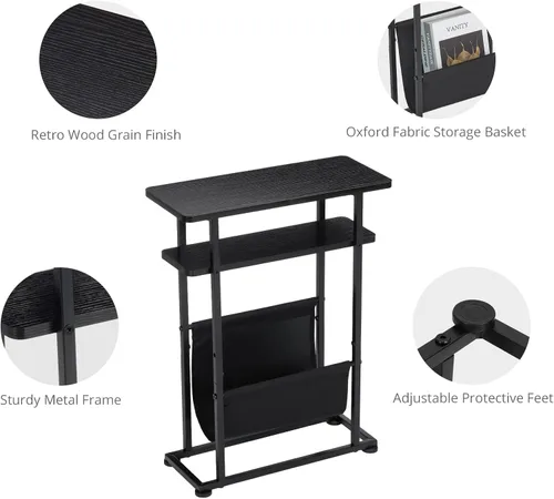 Miniatura 5 de Mesa auxiliar estrecha y pequeña para espacios pequeños, mesa auxiliar delgada con revistero, mesa auxiliar estrecha para sala de estar, sofá