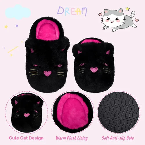 Miniatura 2 de Pantuflas esponjosas para niñas pequeñas, bonitas, de unicornio, gato, para interiores, hogar, zapatos de casa, zapatos de felpa mullida