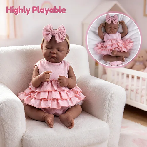Miniatura 4 de Aori Black Realistic Reborn Baby Dolls – 20" Lifelike Biracial Sleeping Newborn Girl with Soft Weighted Body, Poseable Limbs, Full Feeding