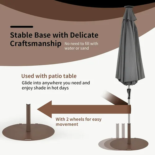 Miniatura 6 de Tangkula Base de sombrilla de patio de 50 libras, soporte redondo de 27.5 pulgadas con ruedas, base de sombrilla de acero resistente al aire libre