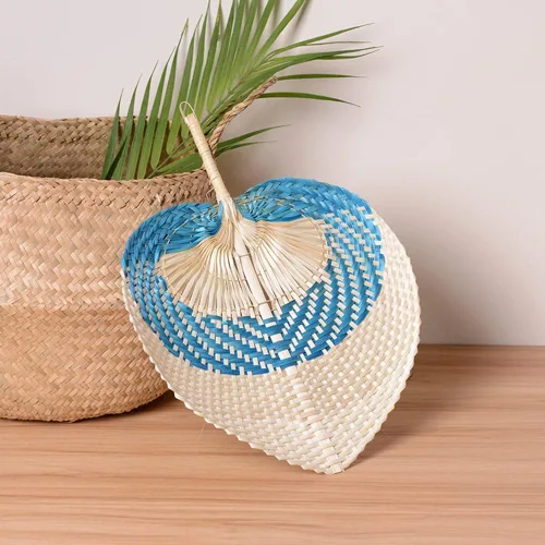 Miniatura 5 de Abanicos de mano de rafia de bambú natural, abanico de bambú de hoja de palmera, estilo chino, hecho a mano, diseño plegable tejido rústico