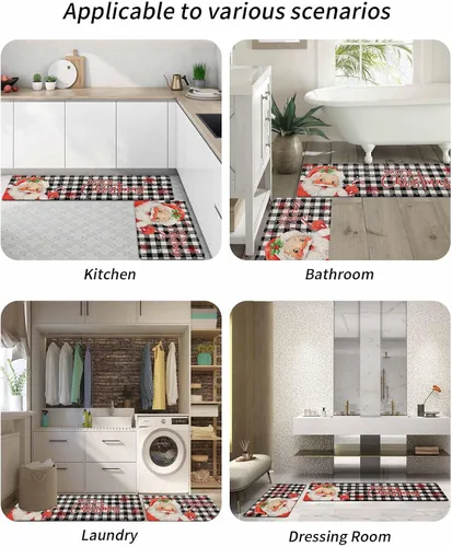 Miniatura 6 de Tapete de baño de Navidad con Papá Noel, antideslizante, de secado rápido y absorbente, de tierra de diatomeas, para fregadero de cocina, lavable