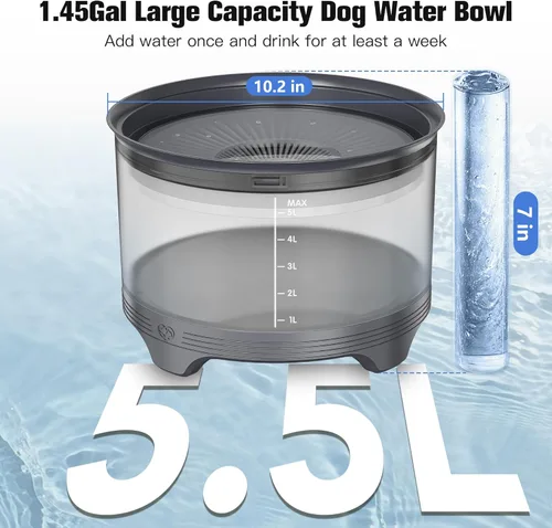 Miniatura 2 de UPSKY Cuenco de agua para perros de 5.5 L, gran capacidad de 186 onzas, sin derrames, antideslizante, comedero lento para mascotas para bebedores