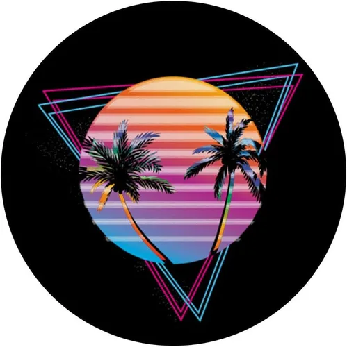 Miniatura 3 de Palm Sunset 80's Vibe retrowave synthwave estética PopSockets agarre y soporte para teléfonos y tabletas, Negro