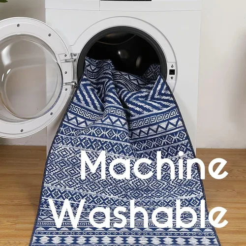 Miniatura 6 de COZYLOOM Tapete geométrico bohemio de 2 x 4 pulgadas, lavable a máquina, vintage, de felpilla marroquí, para interiores, antideslizante, cocina