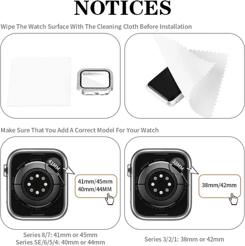 Miniatura 7 de JOYOZY Correa Compatible con Apple Watch de 38mm, 40mm, 41mm, 42mm, 44mm, 45mm, 46mm, Correa Bling con Estuche de Glitter y Protector de Pantalla