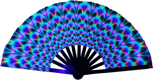 Miniatura 12 de Abanico plegable grande para rave, ventilador chino de Kung Fu Tai Chi para hombres y mujeres, festivales de boda, decoración de fiesta de Negro
