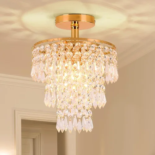 Miniatura 13 de Lámpara de techo de cristal de 3 niveles con colgante de cristal, decoración para pasillo, comedor, sala de estar, dormitorio, casquillo E26, cromado