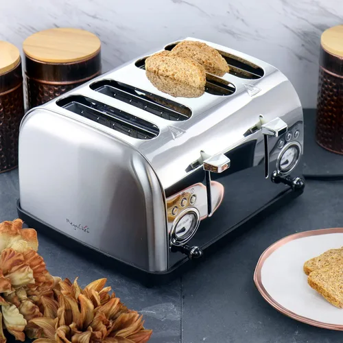 Miniatura 7 de MegaChef Tostadora de ranura ancha de 4 rebanadas con tostado variable en plata