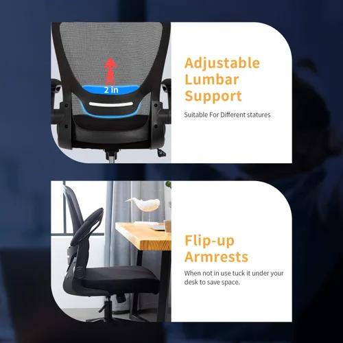 Miniatura 5 de Silla de oficina en casa, silla de escritorio ergonómica, silla de computadora de malla, sillas cómodas con respaldo medio con soporte lumbar