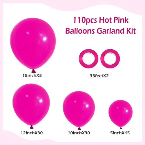 Miniatura 2 de FOTIOMRG - Kit de guirnalda de globos de color rosa eléctrico, 110 globos de 18 + 12 + 10 + 5 pulgadas, globos de látex de color rosa eléctrico