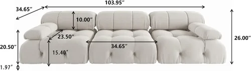 Miniatura 2 de WJShome Sofá modular modular de 103.95 pulgadas, sofá convertible de terciopelo de 3 plazas minimalista para sala de estar, sofá moderno y grande