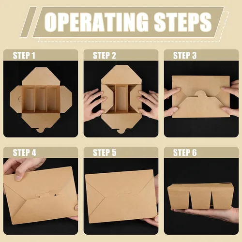 Miniatura 7 de Paquete de 30 recipientes de comida para llevar, 3 compartimentos de 7.5 x 5.4 x 2.6 pulgadas, cajas de papel de pulpa de bambú para llevar