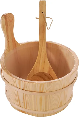 Miniatura 7 de Kit de cubo y cucharón de madera para sauna, accesorios de sauna con termómetro para cualquier barril o sauna de vapor y spa