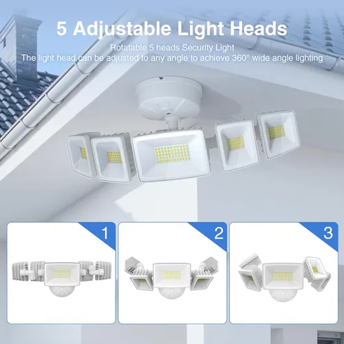 Miniatura 6 de Luz de inundación LED para exteriores de 120 W, luces de seguridad exteriores de 5 cabezales, 6500 K súper brillante, resistente al agua, IP65