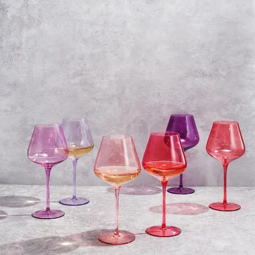 Miniatura 4 de Colors of Love - Juego de 6 copas de vino de cristal rosa y rojo de San Valentín, estilo italiano, elegante estilo italiano, cristalería de 24