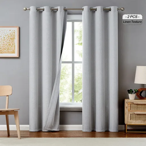 Miniatura 26 de Melodieux Cortinas 100% opacas para dormitorio, aislamiento térmico, reducción de ruido, cortinas de ventana de lino con ojales para sala de estar