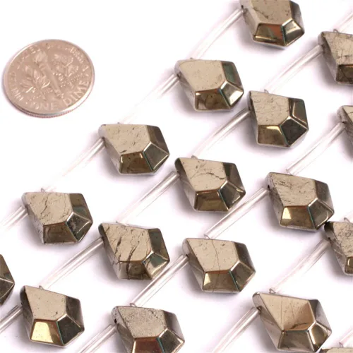 Miniatura 10 de Cuentas de pirita para hacer joyas, piedras preciosas naturales semipreciosas de 0.394 x 0.551 in, 30 unidades con forma de Dianmond facetada de 15