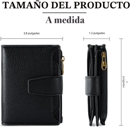 Miniatura 3 de Airkit Cartera para mujer, pequeña cartera de cuero para mujer, plegable, compacta, con bloqueo RFID, tarjetero de crédito, mini bolso de viaje
