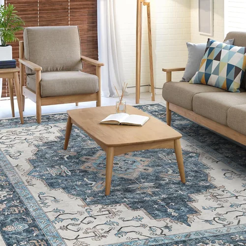 Miniatura 2 de Alfombra vintage lavable, de estilo bohemio, de 6 x 9 pies, para sala de estar, dormitorio, cocina, suave, antideslizante, plegable