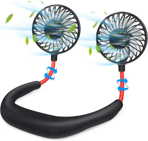Miniatura 8 de Ventilador portátil para el cuello de mano libre, USB, cuelga del cuello, rotación libre de 360 grados, ventilador de refrigeración personal de Azul