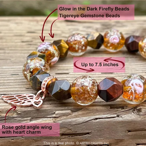 Miniatura 3 de ARTSY Crafts Glow in the Dark Firefly Beads + Natural Gemstone Bracelets, Handmade in USA