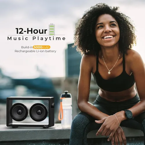Miniatura 5 de JAYINE Altavoz Bluetooth portátil de casete, altavoces minimalistas de 16 W, Bluetooth inalámbrico potente, sonido potente HD y amplia Negro