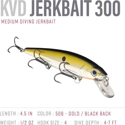 Miniatura 2 de Strike King KVD Jerkbait 3 Gancho Dorado/parte trasera negra