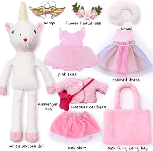 Miniatura 4 de Juguetes de Animales de Peluche Muñeca de Unicornio para Niñas - Muñeca Bailarina Bolsa de Transporte de Felpa 3 Juegos de Accesorios de Tela