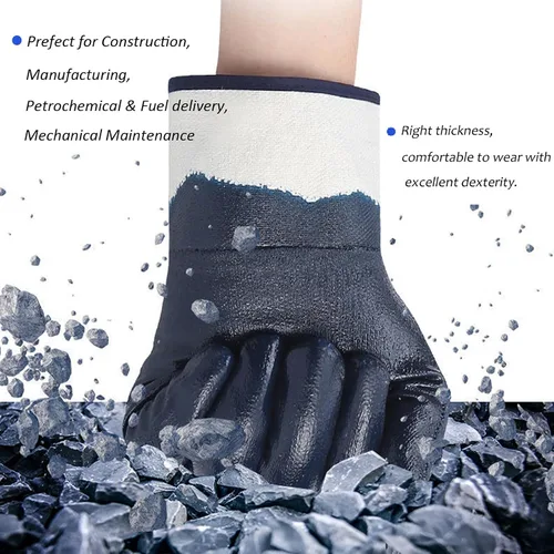Miniatura 6 de Guantes de aceite azul para hombre, guantes resistentes al aceite resistentes al agua para entrega de combustible, guantes con revestimiento
