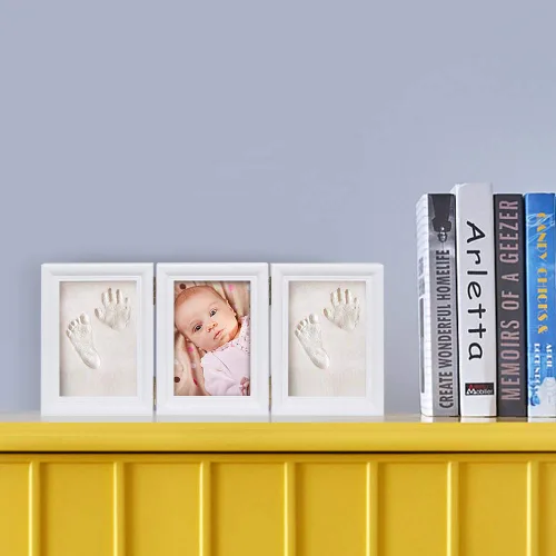 Miniatura 6 de Kit de huellas de manos para bebés y marco de fotos para niños o recién nacidos, caja de recuerdos para niños y niñas (marco de café clásico, blanco)