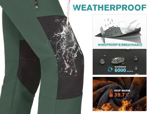Miniatura 2 de IUGA Pantalones de nieve para mujer, impermeables, para senderismo, aislados, softshell, con forro polar, para snowboard, 4 bolsillos