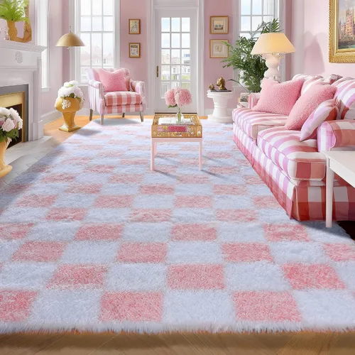 Miniatura 45 de KICMOR - Tapete a cuadros afelpado, peludo, mullido, color beige y blanco crema, pequeño, de 2 x 3 pies, para dormitorio, sala, junto a la cama
