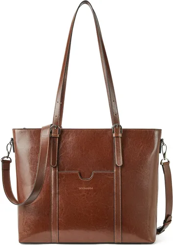 Miniatura 11 de BOSTANTEN Bolso de mano de cuero para mujer para laptop, bolsa al hombro de oficina, maletín vintage de 15.6 pulgadas, bolso de trabajo