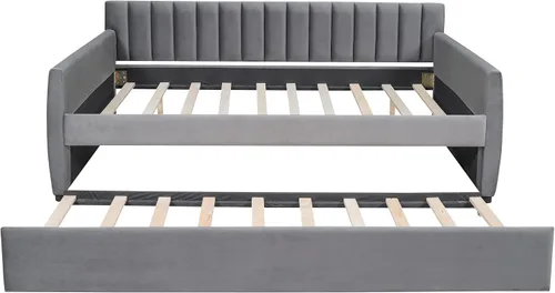 Miniatura 4 de SOFTSEA Sofá cama matrimonial con nido, sofá cama tapizado de terciopelo con respaldo vertical copetudo para sala de estar, dormitorio, no necesita
