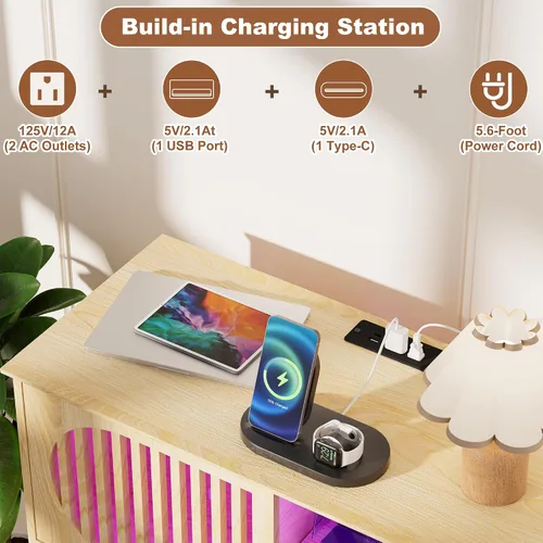 Miniatura 6 de Soporte grande para tocadiscos con almacenamiento y luces LED, gabinete de almacenamiento de discos de vinilo con capacidad para hasta 350 álbumes