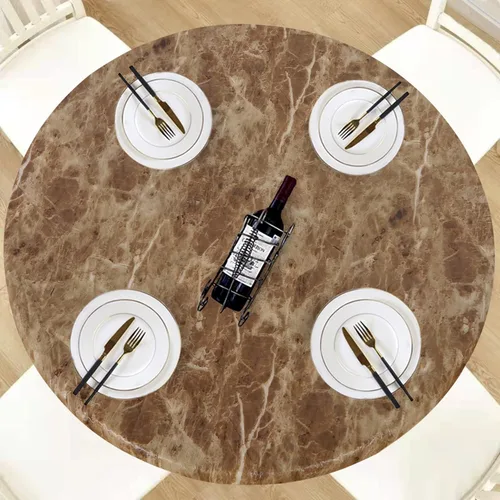 Miniatura 23 de LUSHVIDA - Mantel para mesa redonda impermeable y con borde elástico, de vinilo, ajustable a la mesa, mantel de plástico con borde elástico