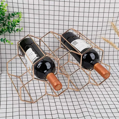 Miniatura 8 de Estante de vino de nido de abeja de metal moderno Almacenamiento de botellas de vino Colmena Estante de vino de mesa Estante de vino Oro rosa