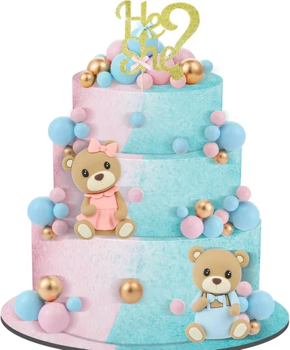 Gerrii Juego de 19 piezas de decoración para tartas de revelación de género, incluye decoración para tartas He or She de varios tamaños, púas de