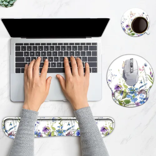 Miniatura 2 de Reposamuñecas para teclado, alfombrilla ergonómica para mouse con soporte de muñeca, reposamuñecas de espuma viscoelástica, base antideslizante