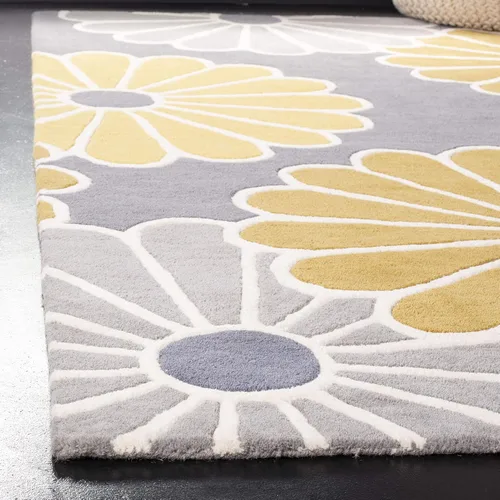 Miniatura 2 de SAFAVIEH Soho Collection SOH705A - Alfombra decorativa hecha a mano de lana y viscosa de 2 x 3 pies, color gris y amarillo