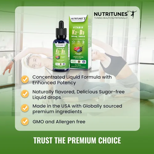 Miniatura 4 de Gotas líquidas K2 D3 – Vitamina D3 10,000 UI y vitamina K2 200 mcg – Suplemento de alta potencia para la salud ósea, inmune y cardíaca – Sabor mixto