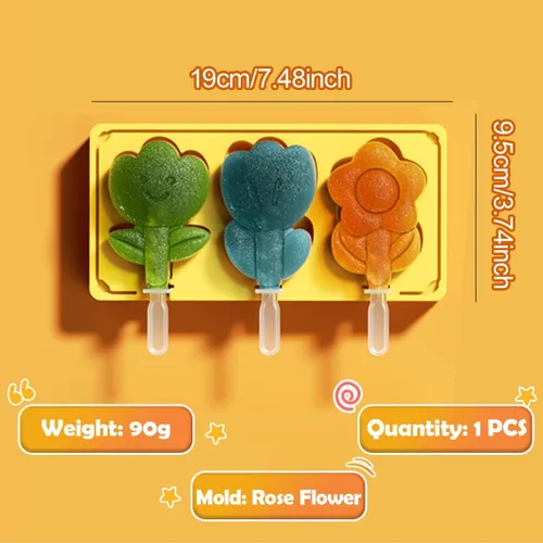 Miniatura 6 de Rolin Roly Moldes amarillos de silicona para paletas de hielo con 5 varillas, molde para hacer helados con tapa, moldes reutilizables para tarta