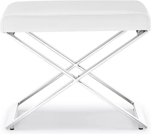Miniatura 4 de ZURI Modern Fenix otomana - Cuero sintético blanco con base de acero inoxidable pulido