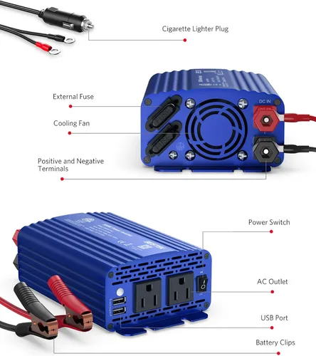 Miniatura 5 de Inversor de corriente DC 12 V a 110 V AC convertidor (azul)