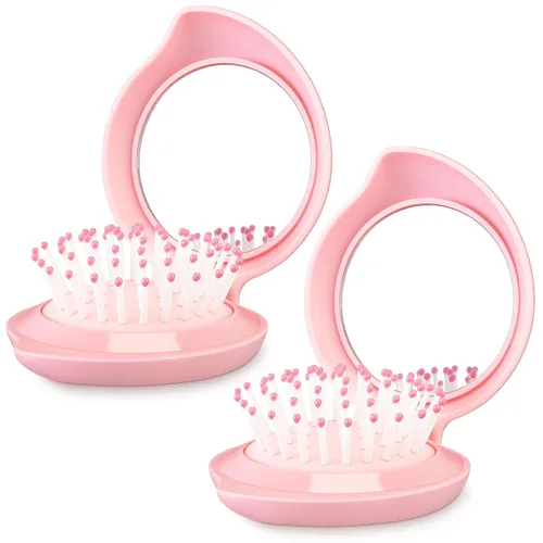 Miniatura 13 de Boao Paquete de 2 Cepillos de Cabello con Espejo de Viaje Plegables Redondos Portátiles Plegables de Bolsillo Mini Peine Compacto de Tamaño de Viaje
