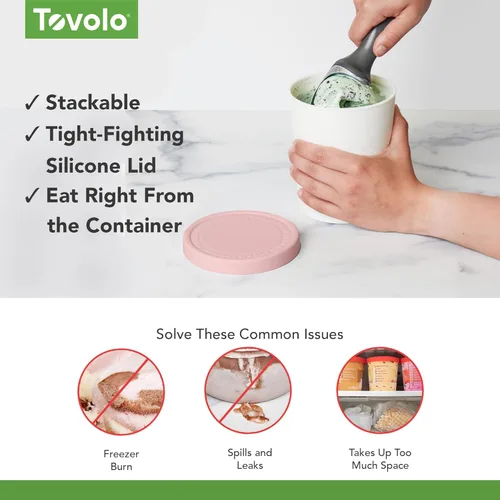 Miniatura 3 de Tovolo Sweet Treat - Recipiente reutilizable para helado casero, color rosa, recipientes apilables de almacenamiento de 1 cuarto de galón con tapas
