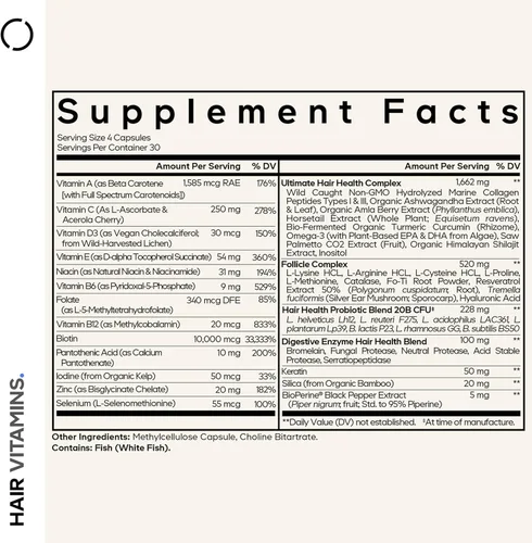 Miniatura 2 de Codeage Vitaminas para el cabello 10000 mcg de biotina, queratina, colágeno, vitamina A, B12, C, D3, E, zinc, inositol, apoyo para el cuidado