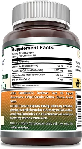 Miniatura 3 de Amazing Formulas - Suplemento de 240 cápsulas blandas de calcio y magnesio y zinc D3, sin OMG, sin gluten (paquete de 1)